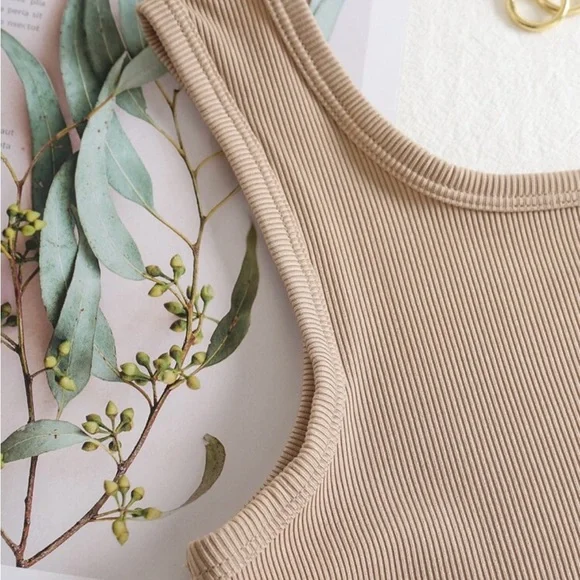 Tan/Beige Basic Ribbed Tank Top - Picture 2 of 9